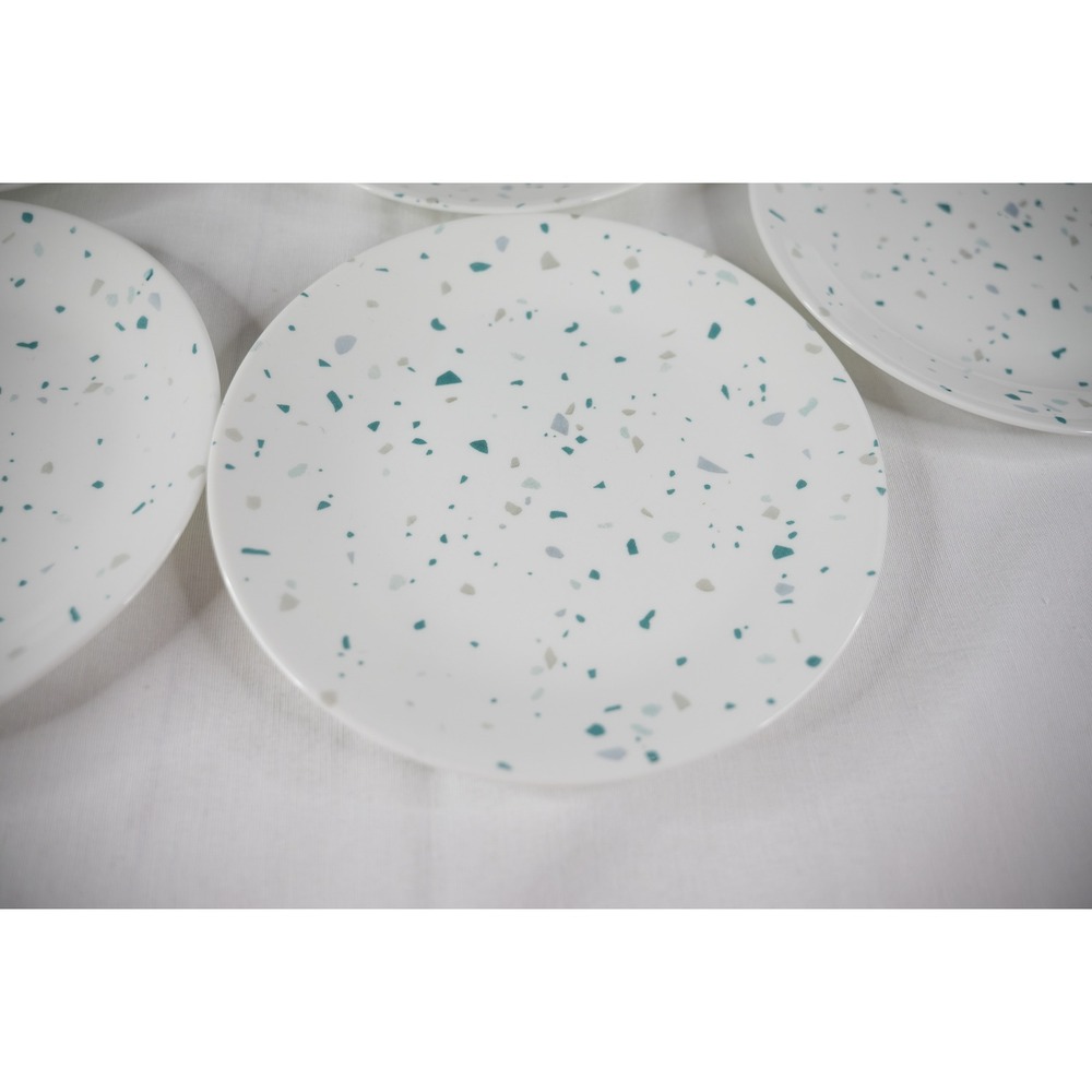Vintage Corelle Salad Plates Set of 5 White Teal Gray Terrazzo Verde 8.5 Inch - Picture 2 of 4